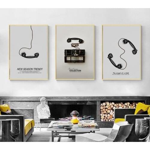 Retro Black And White Telephone Poster Minimalist Vintage Canvas Painting Nordic Home Decoration Art Wall Pictures No Frame