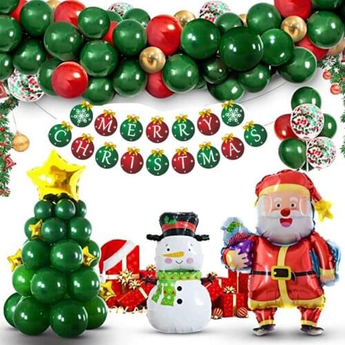 Christmas Balloons Graland Arch Kit Red Green Balloon Arch Merry Christmas Banner Santa Claus Snowman Foil Balloons Party Decor