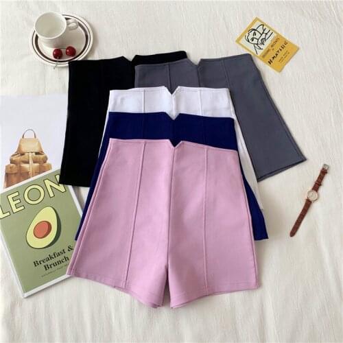 White Black Pink High Waist Suit Shorts For Women Slim Mini Short Femme Summer Shorts Women Casual Wide Leg Office Shorts C6287