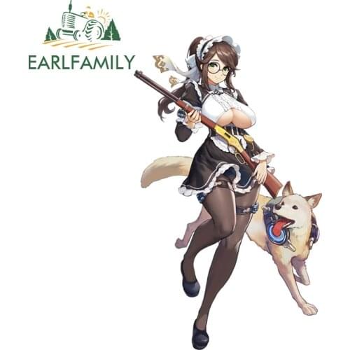 EARLFAMILY 13cm x 7.8cm Cute Maid Graphics Car Stickers for Last Origin Vinyl Car Wrap Decal Waterproof Bumper Window Decor
