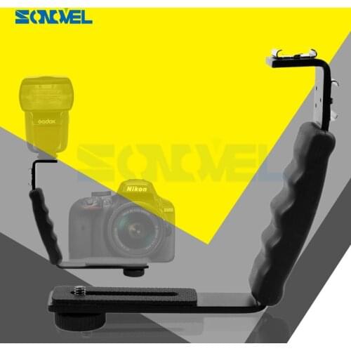 Flash L-Bracket Mount Dual Hot Shoe 1/4" Screw for Canon Nikon Sony Olympus DSLR