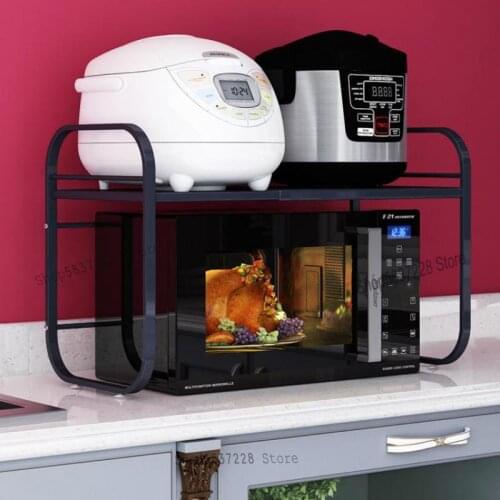 Retractable kitchen rack oven microwave shelf storage household double countertop desktop rice cooker cabinet