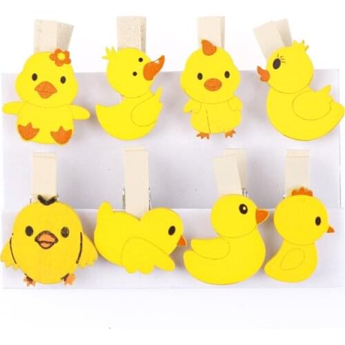 8 Pcs Cute Yellow Duck Chicken Wood Clip Photo Paper Clothespin Craft Clips Party Decoration