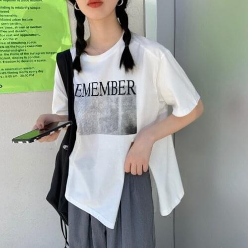 Female Korean Harajuku Retro Loose Letter Print Ins Tshirt Womens T-shirts Tops Japanese Kawaii Ulzzang Clothes For Women