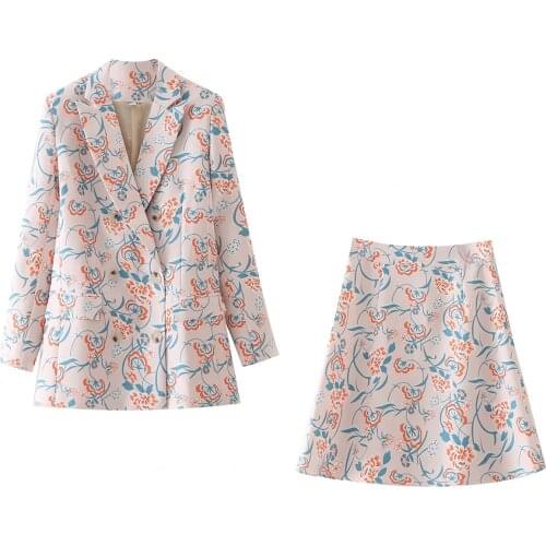 2021 spring women long sleeve Printed Outerwear Paisley blazer 2 Piece Set Mujer Work clothes A-Line skirt fashion Outfit Suit
