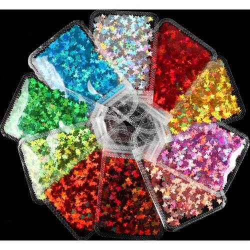 10 Bag Summer Maple Leaf Nail Sequins Holographic Glitter Paillette Flakes Nail Art Accessories Gel Polish Manicure Supplies