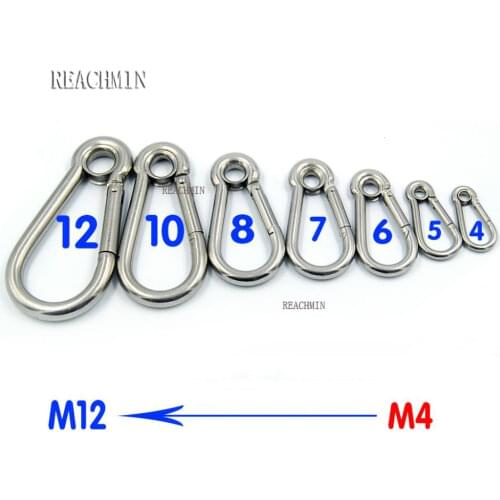 10PCS/LOT 304 Stainless Steel M4/5/6/7/8/9/10/12 Eyelet Spring Quick hook Secure Lock Hook Hiking Camping Carabiner Snap Hook