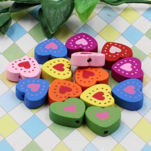 100pcs/lot Wholesale Colorful Lead-free Heart Wood Beads for Bracelet/Necklace 17x18mm K04612