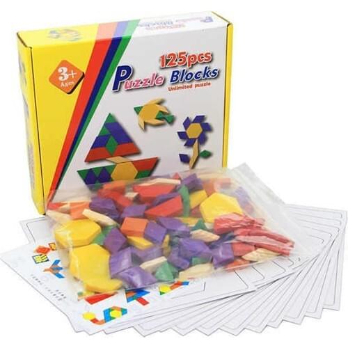 Trend 125 Piece Wooden Educational Tangram Puzzle Block Set
