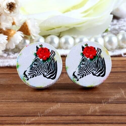 16mm Zebra Round High Quality Photo Wood Laser Cut Cabochon to make Rings, Earrings, Bobby pin,Necklaces, Bracelets
