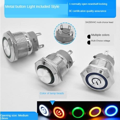 1NO 19mm Metal button switch Momentary self reset/locking Latching Waterproof LED Warning Indicator Light Signal Lamp Pilot 4pin