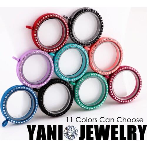 10pcs/lot Free Shipping 30mm Colorful Rhinestone Round Lockets Photo Magnetic Memory Glass Living Floating Locket Pendant