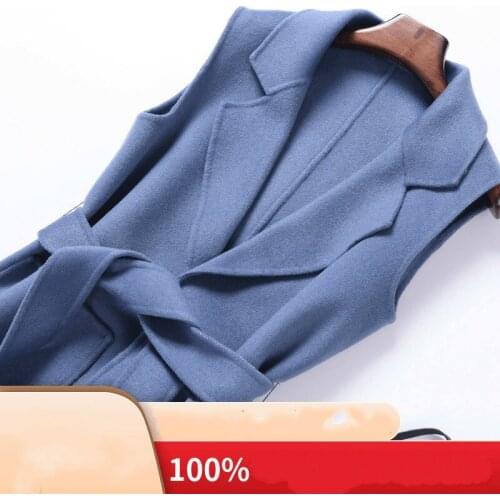 266% Fashion Double-side Cashmere Womens Vest Long Solid Wool Coat Female Waistcoat Women Wool Colete Feminino W22288