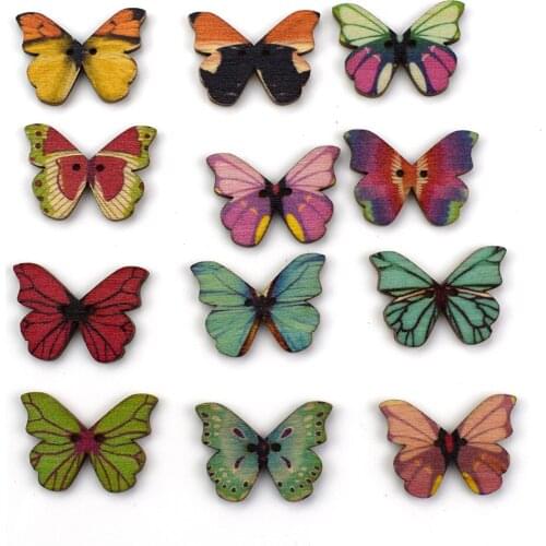 300PCS 2 Holes Mixed Butterfly Wooden Buttons Sewing Scrapbooking DIY Clothing Accessories Two Holes Wood Button Vintage Buttons