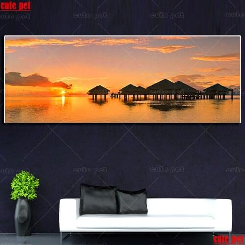 5d Diamond Embroidery Sunset lakeside scenery Mosaic Cross Stitch Diamond Painting DIY Full Square Diamond PictureDecor large