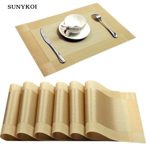 6/4pcs Gold Placemat Washable PVC Dining Table Mats Diagonal frame Teslin Stain-Resistant Cloth Disc Bowl Coaster Non-slip Pad