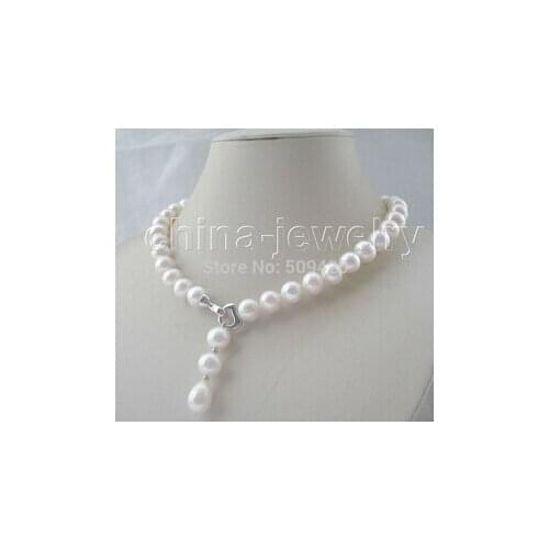 Free shipping >>Beautiful 17.5" 11-12mm white round freshwater pearl necklace