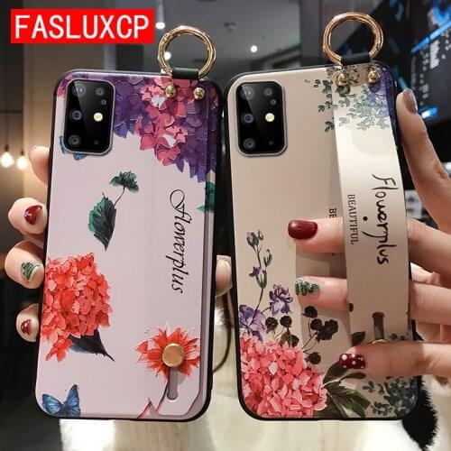S20 Ultra Case 3D Emboss Flower Wrist Strap Back Case for Samsung Note 10 Plus 8 9 S8 S9 S10 S20 Plus S10 Lite Soft Holder Cover