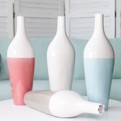 Decorative Modern Long Narrow Neck Ceramic Flower Vase for Dried Hydroponics Home Decoration Ornaments