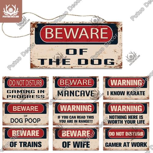 Putuo Decor Beware Sign Wooden Plaques Warning Signs Decorative Plaque for Man Cave Home Decor Room Door Hanging Decoration