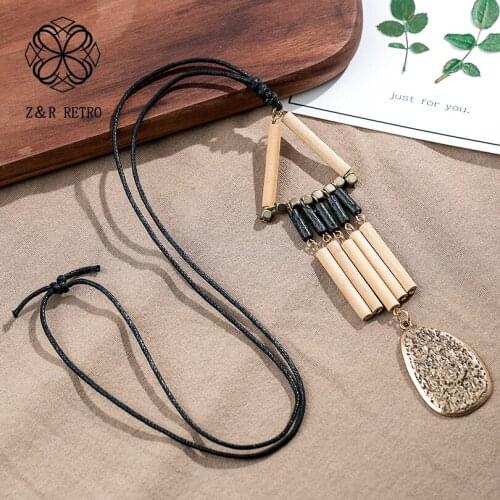 Wood Beads Pendants Long Necklace for Women Jewelry Vintage Sweater Rope Chain Necklaces Jewellery necklaces & pendants Chokers