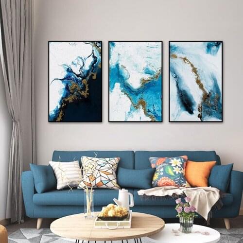 Modern Abstract Blue Sea Canvas Painting Minimalist Wall Art Posters and Prints Wall Pictures for Living Room Home Decoration