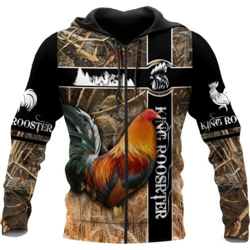 3D All Over Printed Men Zip Hoodie Beautiful King Rooster Unisex Deluxe Sweatshirt Pullover Casual Jacket Tracksuit DW0270