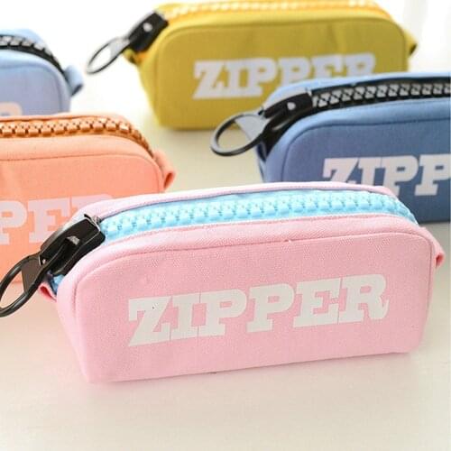 Creative Big Zipper Pencil Case Canvas Large Pen Box Kawaii Pencilcase for Girl Gifts Bags Cute School Stationery Supplies Etui