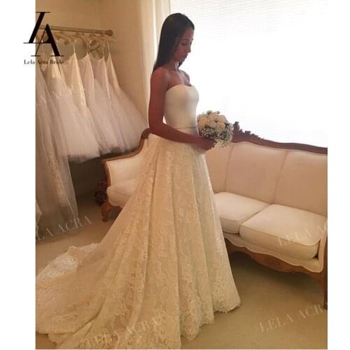 LelaAcra Sleeveless Wedding Dress 2021 Strapless Lace A-Line Court Train Bridal Gown Princess WB28 Plus Size Vestido De Novia