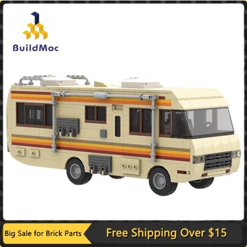 MOC American Drama Breaking Bad Classic Walter White Pinkman Cooking Lab RV Ideas Mini Bus DIY Building Block Child Toy Kid Gift