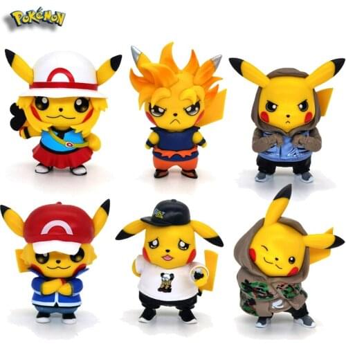 Pokémon 6 Styles PVC 3.9-inch fashion clothes Pikachu style Japanese anime surrounding boy birthday gift doll ornaments