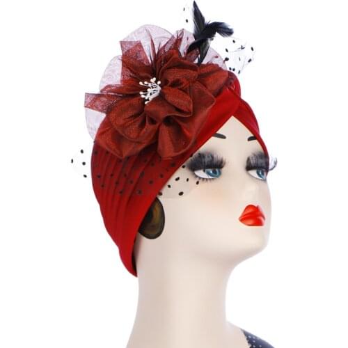 Fashion Big Flower Turban Hat Women Muslim Hijabs Cap India Cap Under Scarf Bonnet Head Cover Islamic Women Hair Accessories