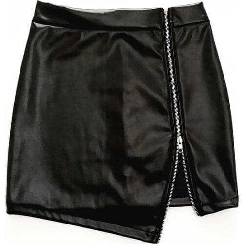 Fashion Women Two Zip Pu Faux Leather Mini Skrit Irregular High Rise Package Hip OL Tight Skrits Fashion Nightclub Black Skirt