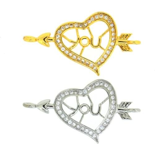 10pcs Fashion Zircon Connectors Design CZ Heart Inlay Color Zircon Connector For Wedding Romantic Jewelry Accessory