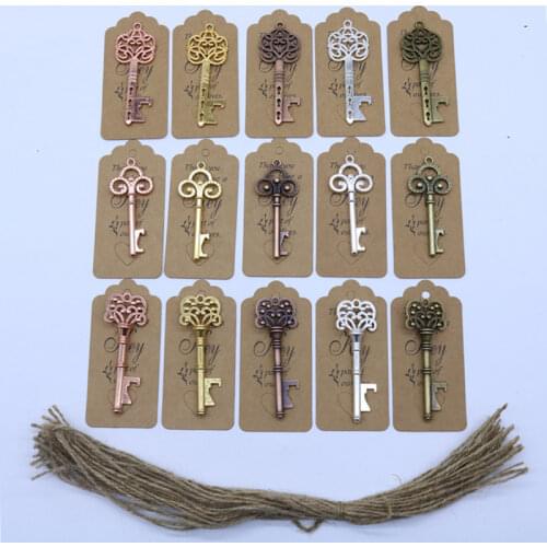 Mixed 100pcs Wedding Souvenirs Skeleton Bottle Opener + Tags Vintage Wedding Favors and Gifts for Guest Party Decoration Favors