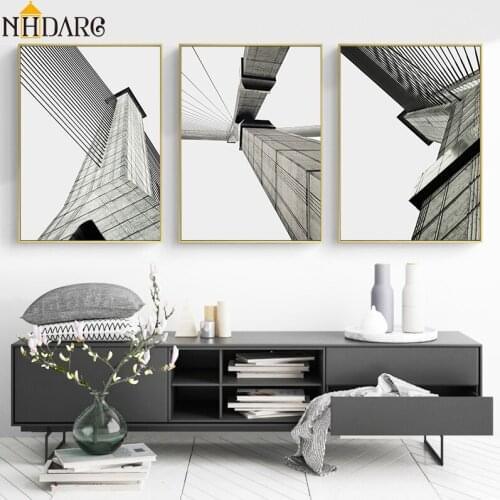 NHDARC Canvas Printings Modern Nordic Black White City Building Posters and Prints Wall Art Pictures for Home Decoration