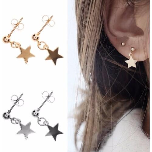 New 1 Pair Pentagram Star Dangle Drop Ear Stud Silver Plated Gold Earrings Womens Fashion Jewelry Gift