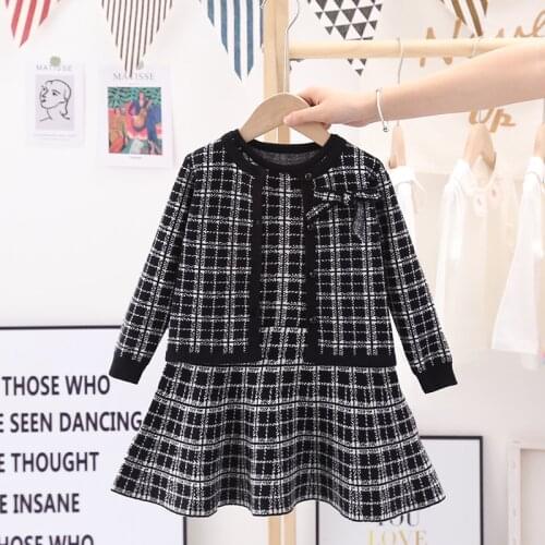 2021 Fashion New Clothing Sets Christmas Baby Girl Clothes 2021 New Casual Printing Knitted Sweater Coat+Dress Two-Piece Suit