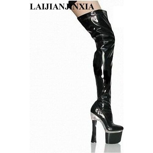 New 18cm ultra high heels boots platform leather 7 inch over the knee boots plus big size thigh high Dance Shoes