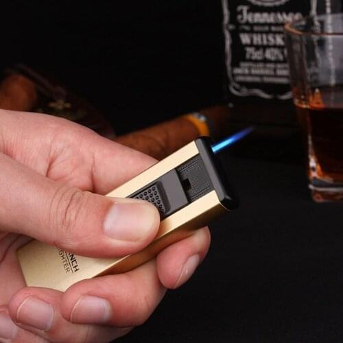 New Ultra-Thin Long Stripe Jet Torch Lighter Metal Turbo 1300 C Windproof Butane Gas Welding Cigar Cigarettes Portable Lighters