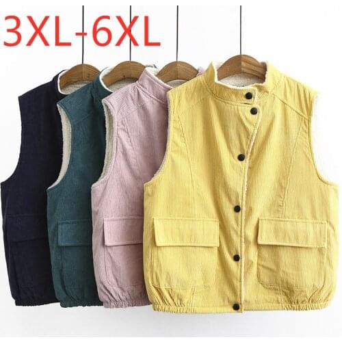 New ladies autumn winter plus size vest tops for women large sleeveless loose wool pocket button yellow vest coat 4XL 5XL 6XL