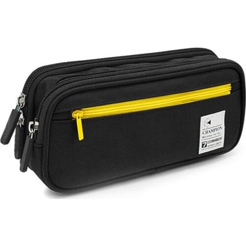 Double Layer Generous Stripe Pencil Case Canvas Pencil Case Cosmetic Pen Bag Fashionable Storage Bag Makeup Student Office Bag