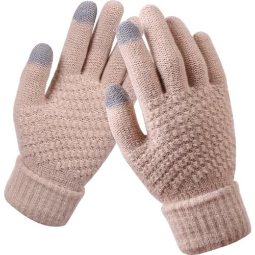 New Womens Cashmere Knitted Winter Gloves Cashmere Knitted Women Autumn Winter Warm Thick Gloves Touch Screen Skiing Gloves