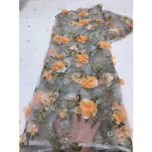 Latest 5 Yards High Quality Mesh Lace African Nigerian Tulle Lace Fabric Organza Embroidery Flowers For Dress Party Dress Sewing