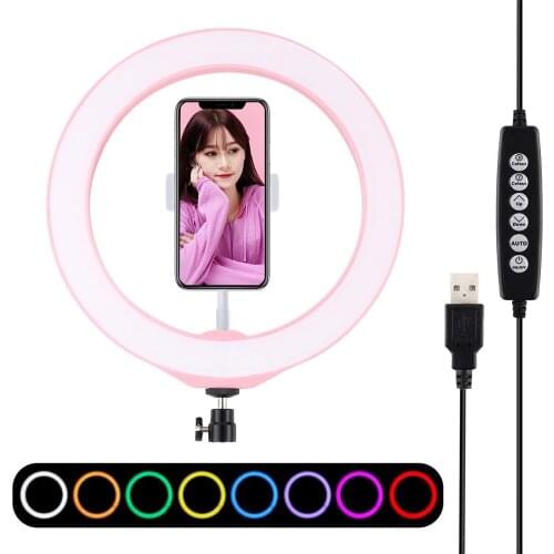 PULUZ 10.2 inch RGBW Dimmable LED Ring Light Youtube Vlogging Photography Video Lights &Cold Shoe Tripod Ball head &Phone Clamp