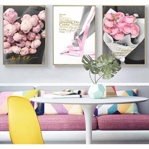 Pink Rose Flower Ballet Art Wall Art Scandinavian Canvas Painting Nordic Botanical Floral Posters And Prints Wall Pictures Decor