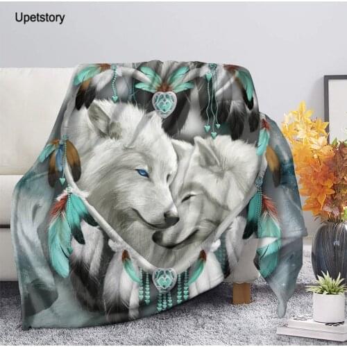 Upetstory Cool Wolf with Dreamcatcher Flannel Blanket for Kids Adults Soft Bed Cover Sheet Fleece Plush Quilt 3D Blanket