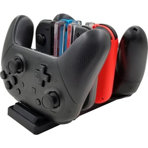 USB Charging Dock 6 In 1 Station Holder Stand Bracket for Nintend Switch Pro Joy-Con Controller Charger LED Indication