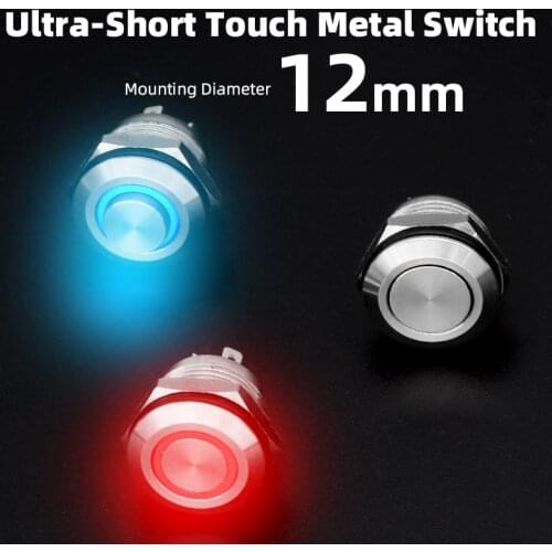 12mm Waterproof Metal Push Button Switch LED Light Momentary Car/PC Power Switch 3V 5V 12V 24V 220V Ultra short travel