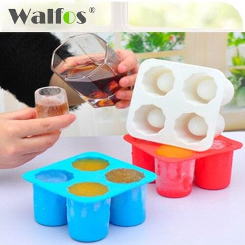 WALFOS REAL Food Grade Silicone 4-Cup Ice Mold Tray Mould Popsicle Mold Shot Glass Maker Freezer Drink Mixing Shooter Tools